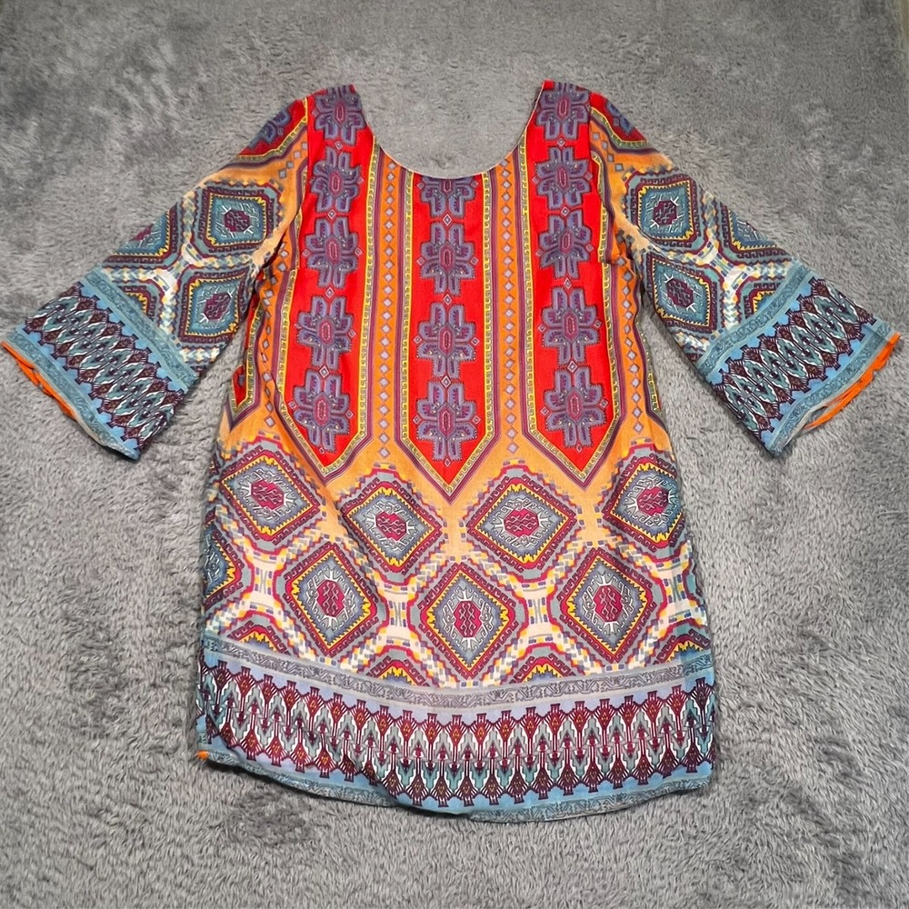 Willa Mini Shift Dress Women's Large 3/4 Sleeve Lined Geometric‎